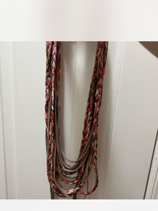 Jewelry - Multi-Strand Braided Fabric Necklace in Brown, Pink & Orange
